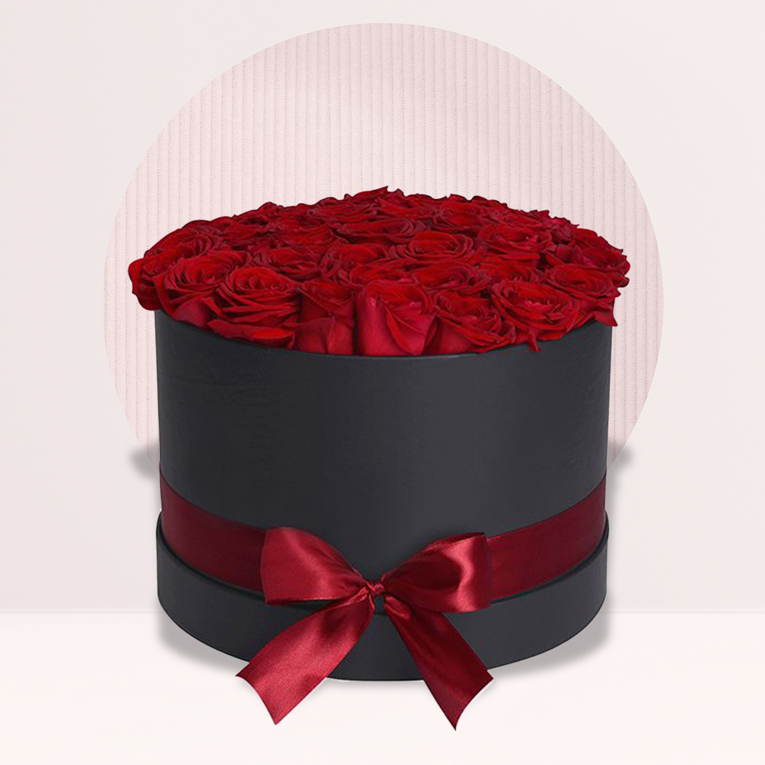 Red Roses in Black Round Box|Online Flower Delivery KL|Wenghoa