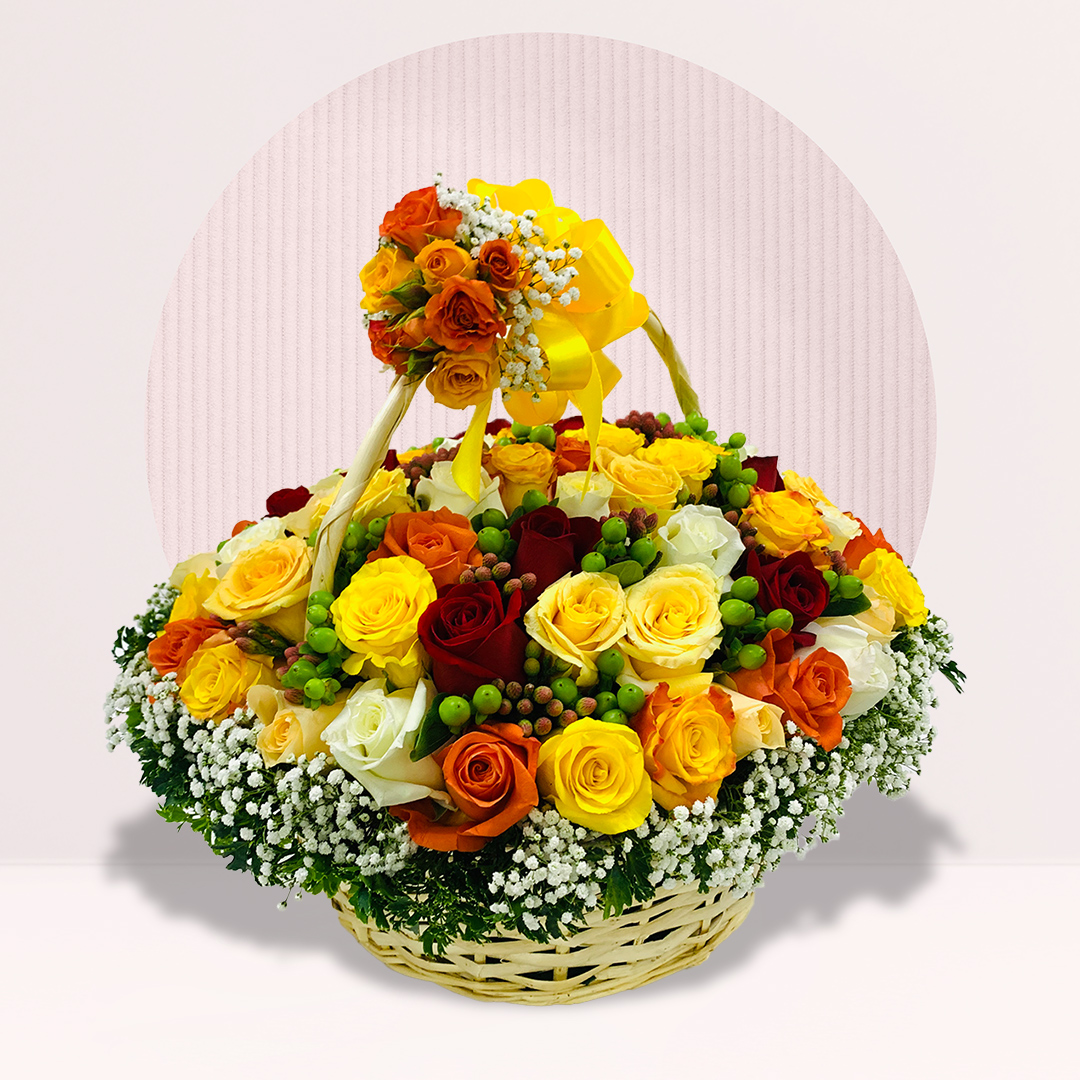 Buy Roses Basket Flower Bouquet Online | Happy Diwali Basket